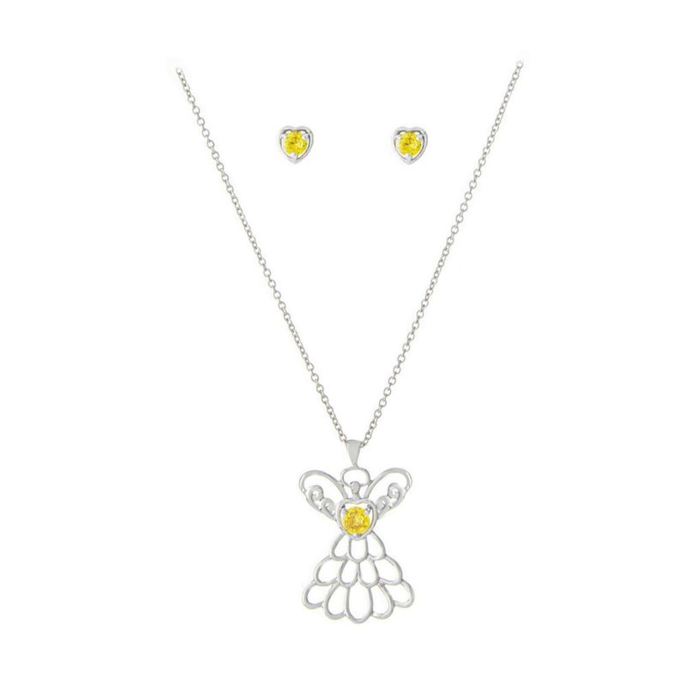 Sunflower Garden November Birthstone Angel Pendant and Earrings Set